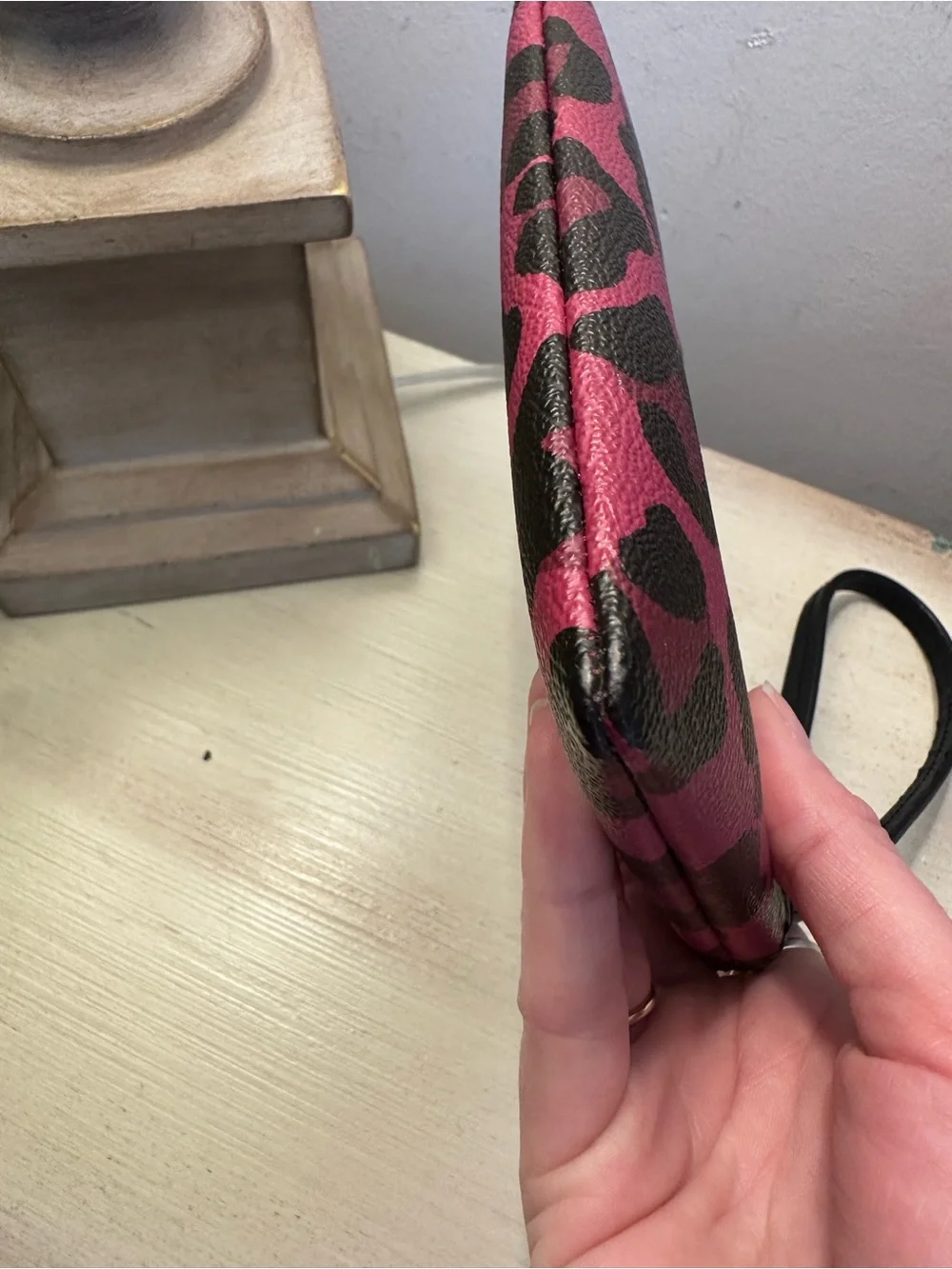 Coach Ocelot Leopard Print Pink and Black Corner Zip Wristlet - Picture 7 of 9